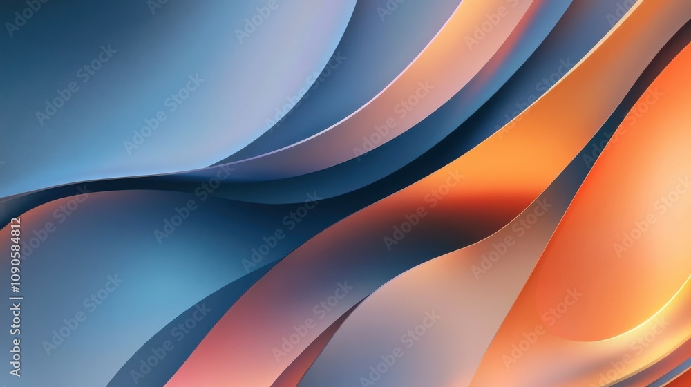Poster abstract wave patterns in soft blue, orange, and cream hues creating a smooth flowing texture for co