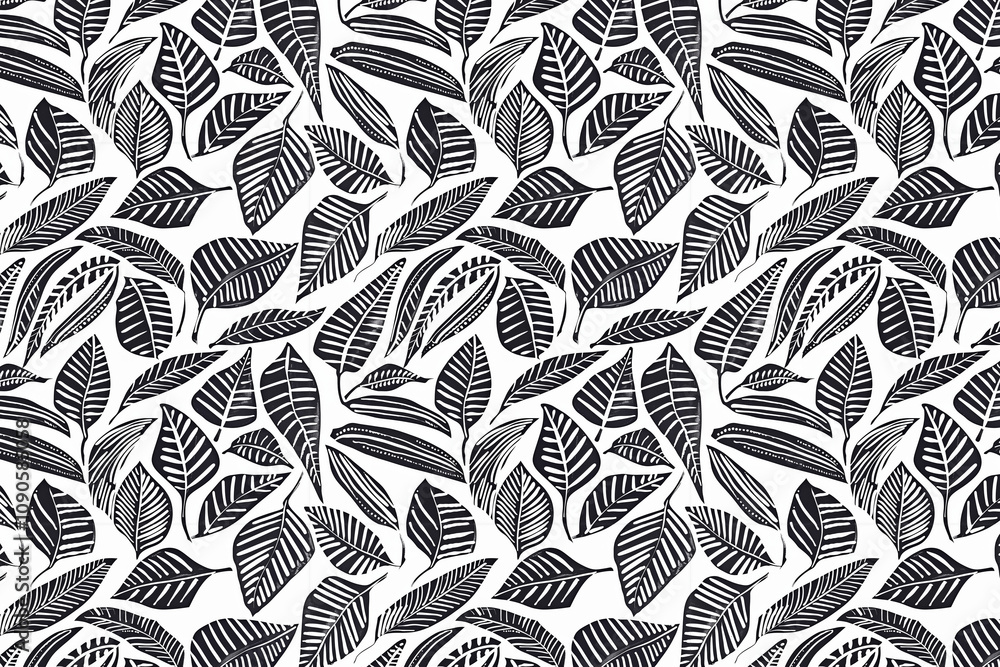 Poster toile pattern tapestry. linocut print. monochrome botanical pattern background. created with generat