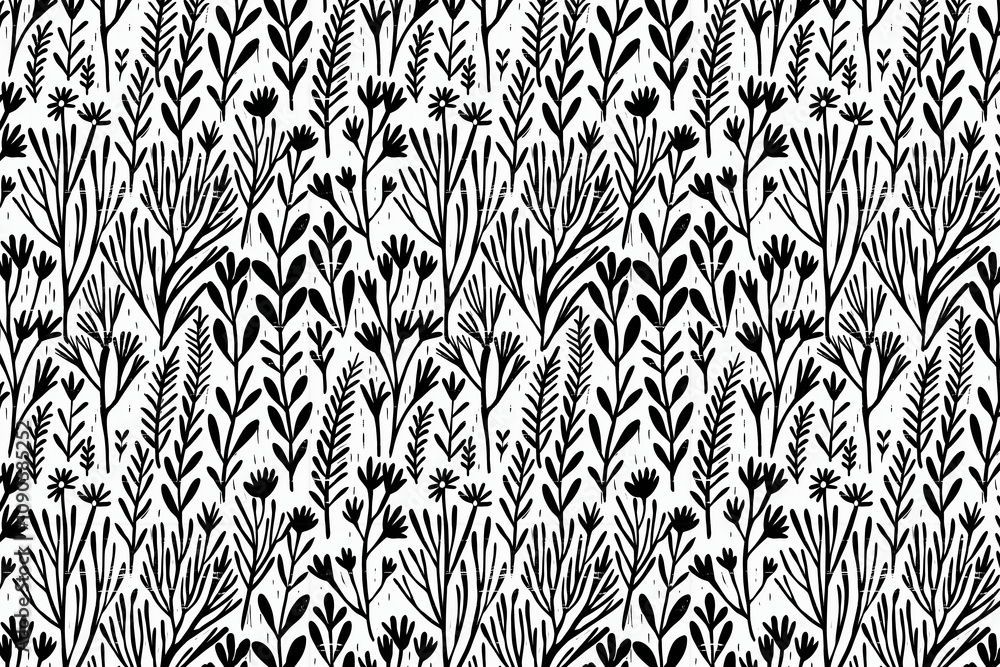 Poster toile pattern tapestry. linocut print. monochrome botanical pattern background. created with generat