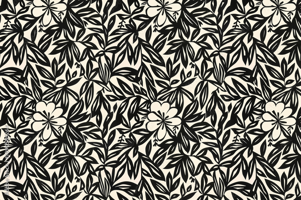 Poster toile pattern tapestry. linocut print. monochrome botanical pattern background. created with generat