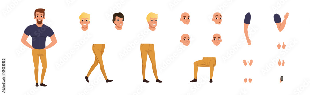 Poster handsome man creation with body part and face vector set