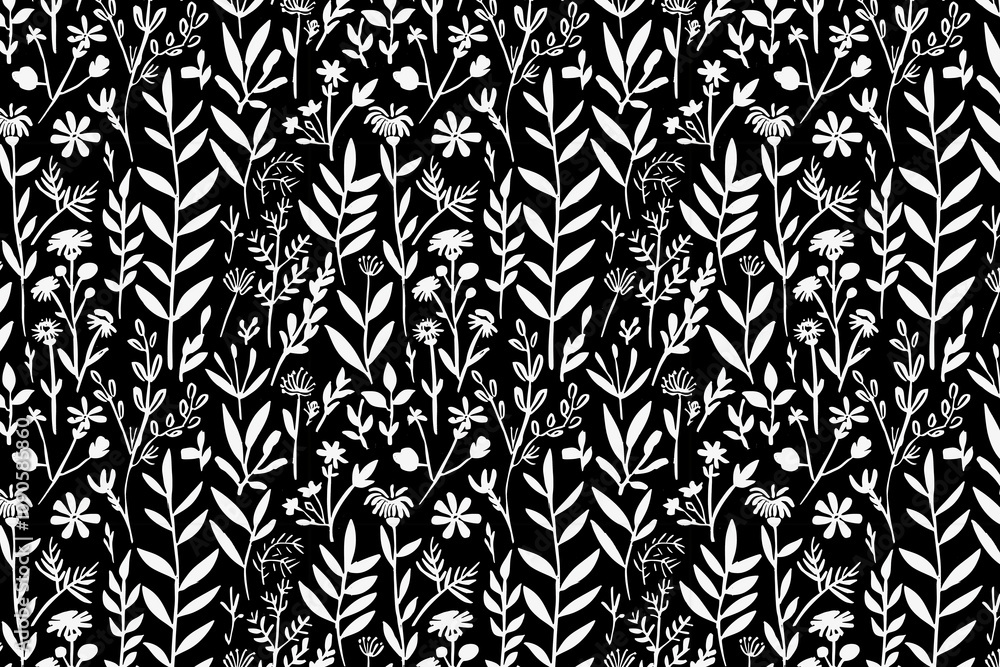 Poster toile pattern tapestry. linocut print. monochrome botanical pattern background. created with generat