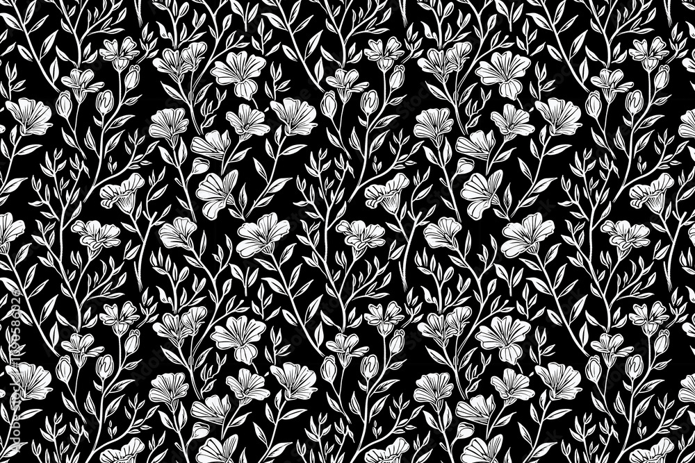 Poster toile pattern tapestry. linocut print. monochrome botanical pattern background. created with generat