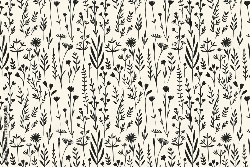 Poster toile pattern tapestry. linocut print. monochrome botanical pattern background. created with generat