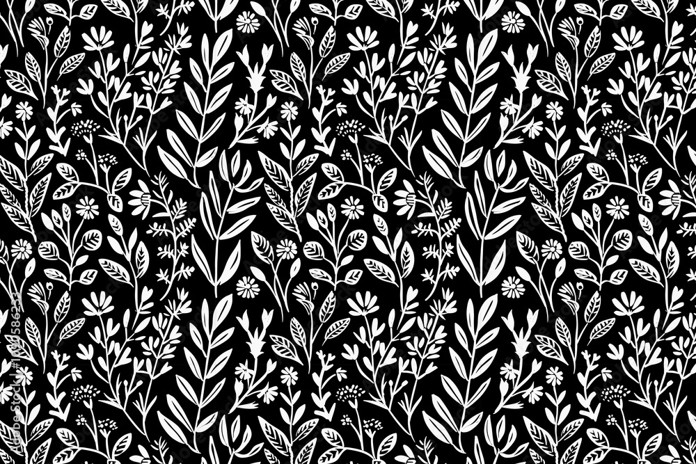 Poster toile pattern tapestry. linocut print. monochrome botanical pattern background. created with generat
