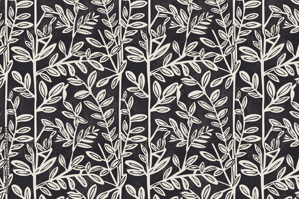 Poster toile pattern tapestry. linocut print. monochrome botanical pattern background. created with generat