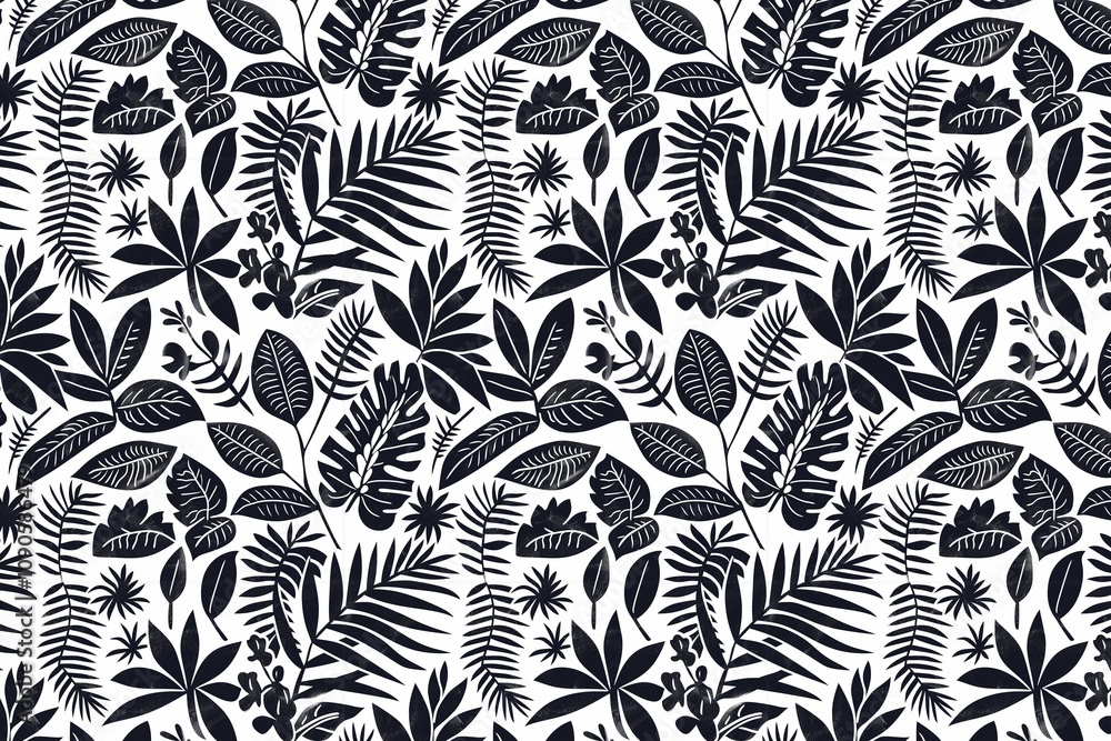 Poster toile pattern tapestry. linocut print. monochrome botanical pattern background. created with generat