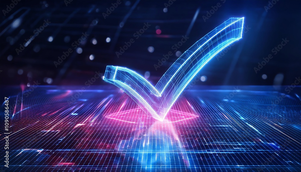 Aufkleber a glowing digital checkmark symbolizes confirmation and approval in a high-tech environment with vib