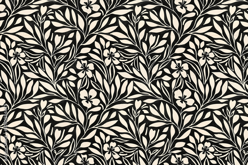 Poster toile pattern tapestry. linocut print. monochrome botanical pattern background. created with generat