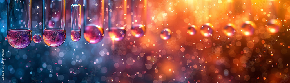 Poster a colorful background with a row of small spheres in the foreground
