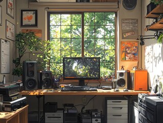Creating a dreamy anime-inspired workspace a cozy home office with natural light and creative ambiance