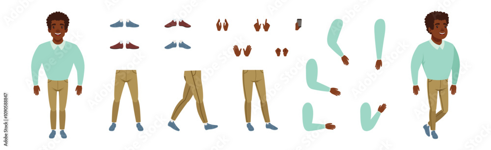 Poster handsome man creation with body part and face vector set