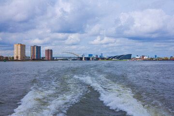 Rotterdam cityscape view over  river, Netherlands.