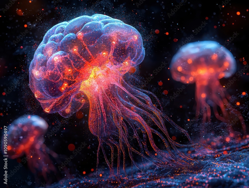 Poster exploring digital brain visualization intricacies of neural networks in virtual environments