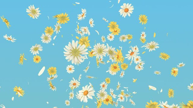 Daisy Flower Blast on Pastel Background. 3D rendering. Blast of daisy and petals flower on pastel background
