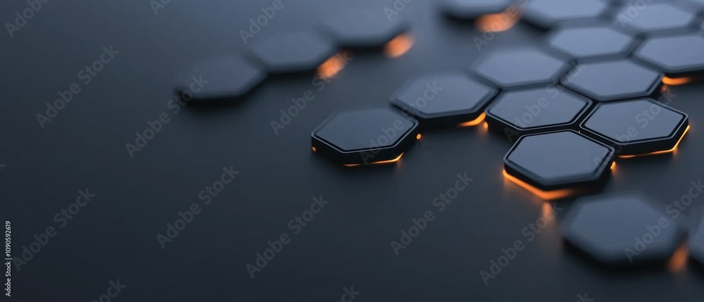 Poster a black background with a pattern of hexagons