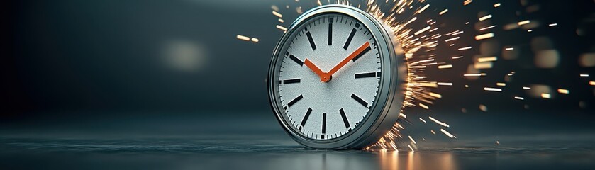 Investing mistake fail business and volatility Concept, A clock with a metallic finish emits sparks, symbolizing urgency and the passage of time in a dynamic setting.