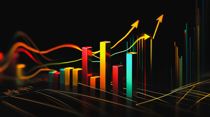 Fototapeta premium Abstract black background with Colorful charts and graphs with statistics to innovative analyze business potential and forecast future development of companies growth.