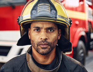 Professional Firefighter Man Face Outdoors While Working