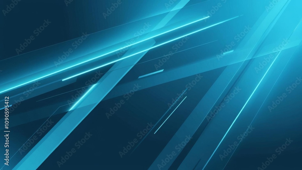 Poster a dynamic abstract image featuring blue light streaks against a dark background, creating a sense of