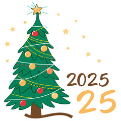 Happy New Year 2025 With Christmas Tree Design