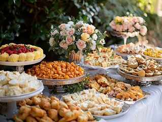 Fototapeta premium Celebrating culinary delights a festive catering scene in an elegant outdoor setting with exquisite dishes for every occasion