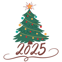 Happy New Year 2025 With Christmas Tree Design
