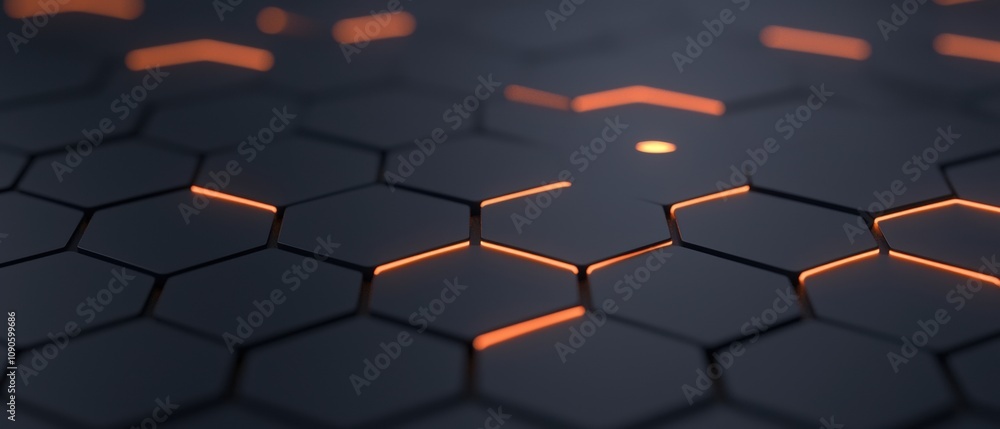 Poster a close up of a black and orange hexagonal pattern
