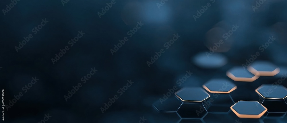 Poster a blue background with a pattern of hexagons