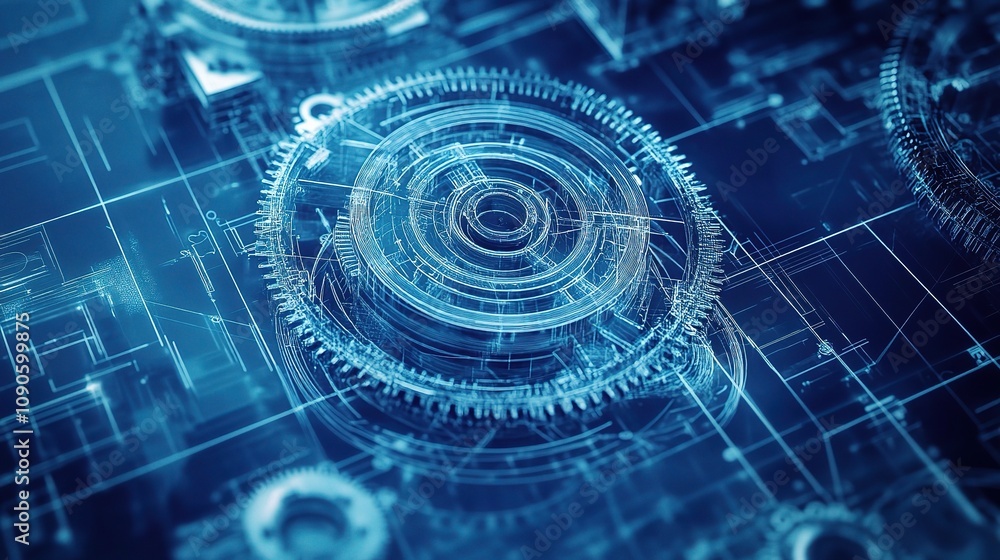 Poster futuristic digital technology background with abstract gears and circuit patterns for innovative des