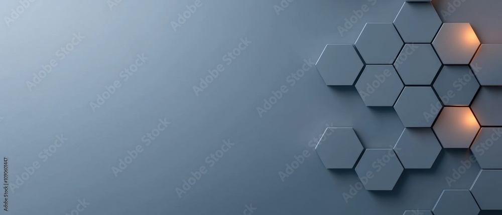 Poster a blue background with a pattern of hexagons