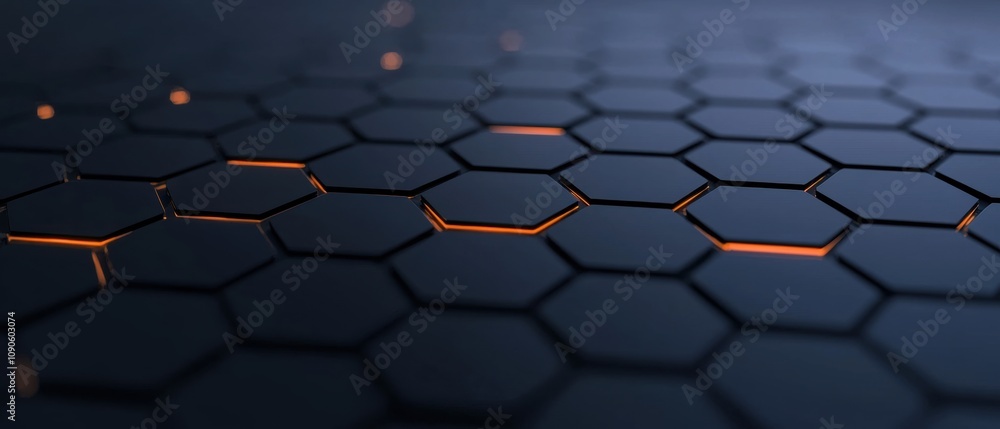 Poster a black and orange hexagonal pattern
