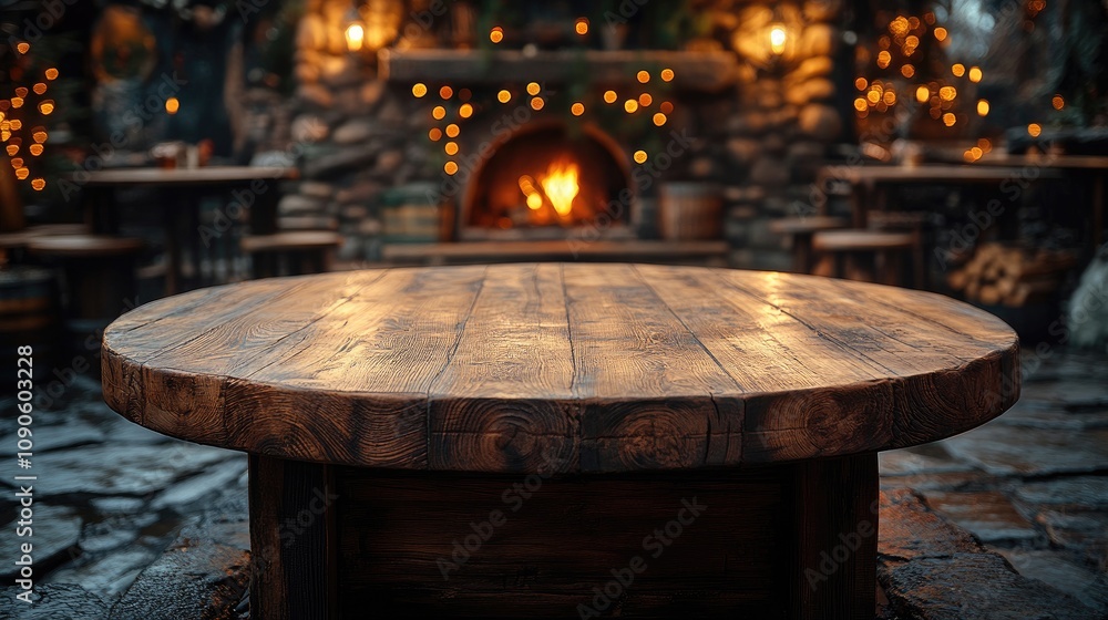 Poster empty rustic wooden table in a cozy setting. this image is perfect for showcasing products or for cr