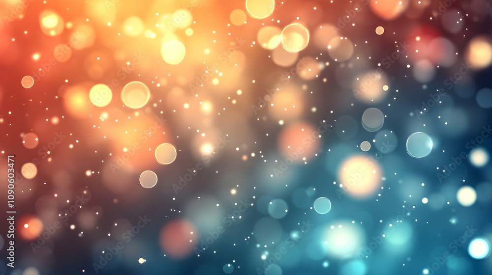 Poster abstract background with warm and cool bokeh lights: shimmering, glowing circles create a festive an
