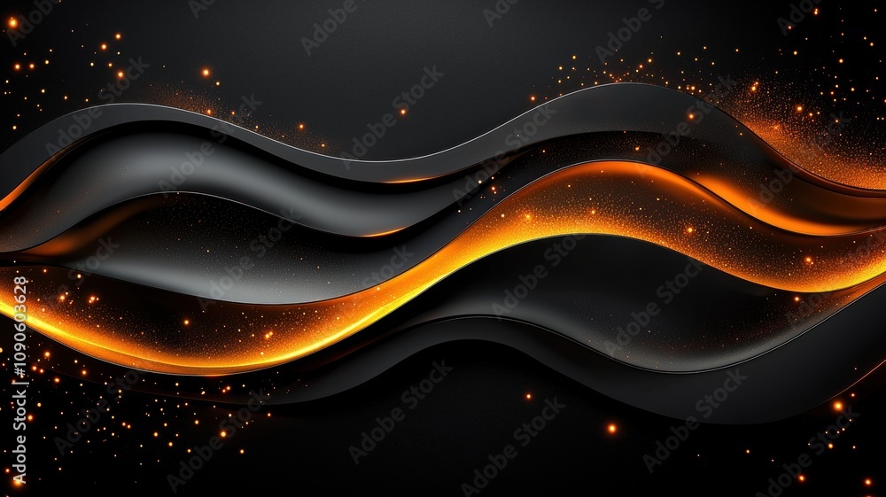 Sticker dynamic metallic gradient waves on black background abstract art visual design high fidelity modern 