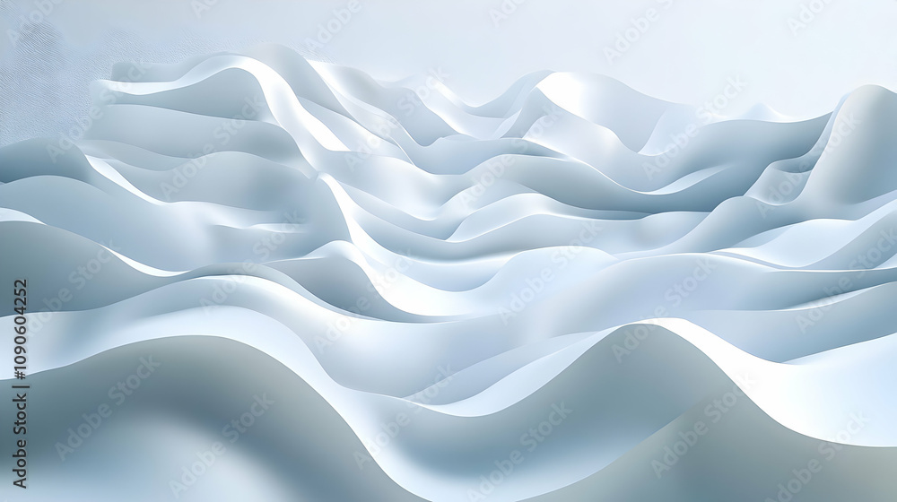 Poster abstract 3d render of flowing white waves, creating a serene and textured background image