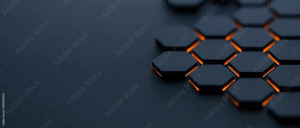 Poster a black and orange hexagonal pattern with a black background