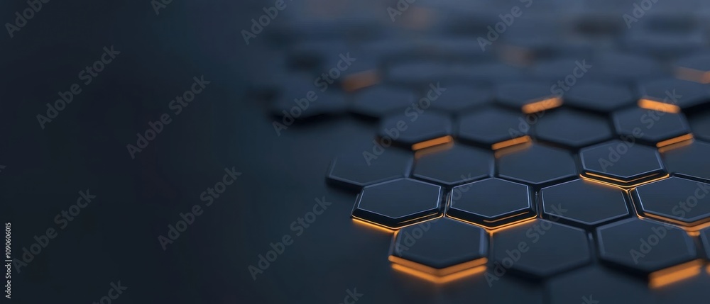 Poster a close up of a black and orange hexagonal pattern