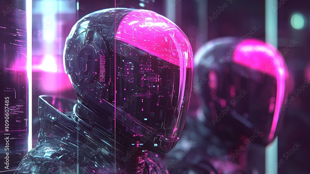 Aufkleber technology robotics and futuristic innovation with digital interaction and cybernetic design.