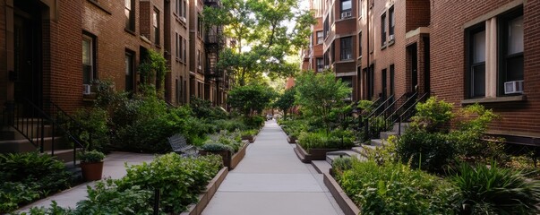 Fototapeta premium Revitalizing Urban Life: Green Spaces Transform Gentrified Neighborhoods into Thriving Community Hubs