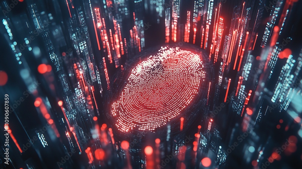 Poster digital fingerprint: a mesmerizing abstract image representing the digital world and the unique iden