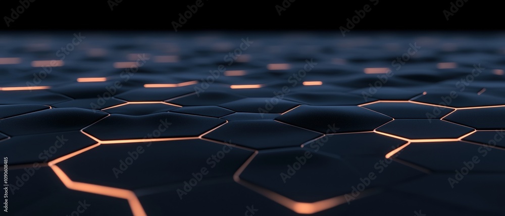 Poster a black and orange background with a pattern of hexagons