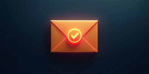 A clean 3D orange envelope featuring a glowing checkmark in the center, symbolizing a verified or completed message