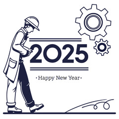 Happy New Year 2025 Industrial Worker Design