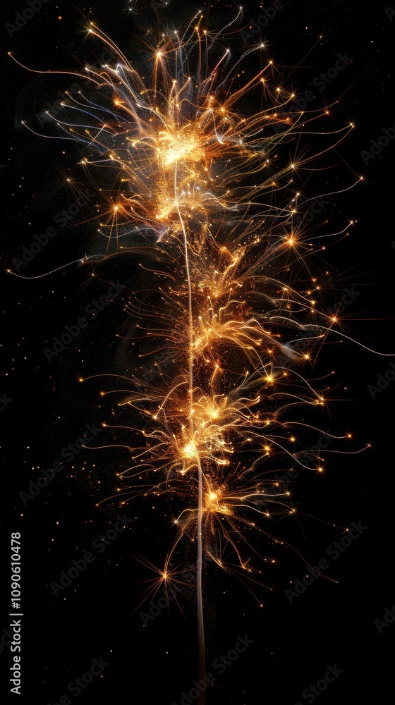 Poster a single firework explodes in the night sky, creating a dazzling display of light and color.