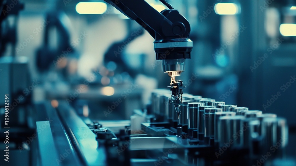Aufkleber advanced robotic arm in industrial setting performing precision work on metal components in a highly