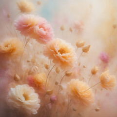 Dreamy Pastel Flowers in a Soft Focus Garden Scene