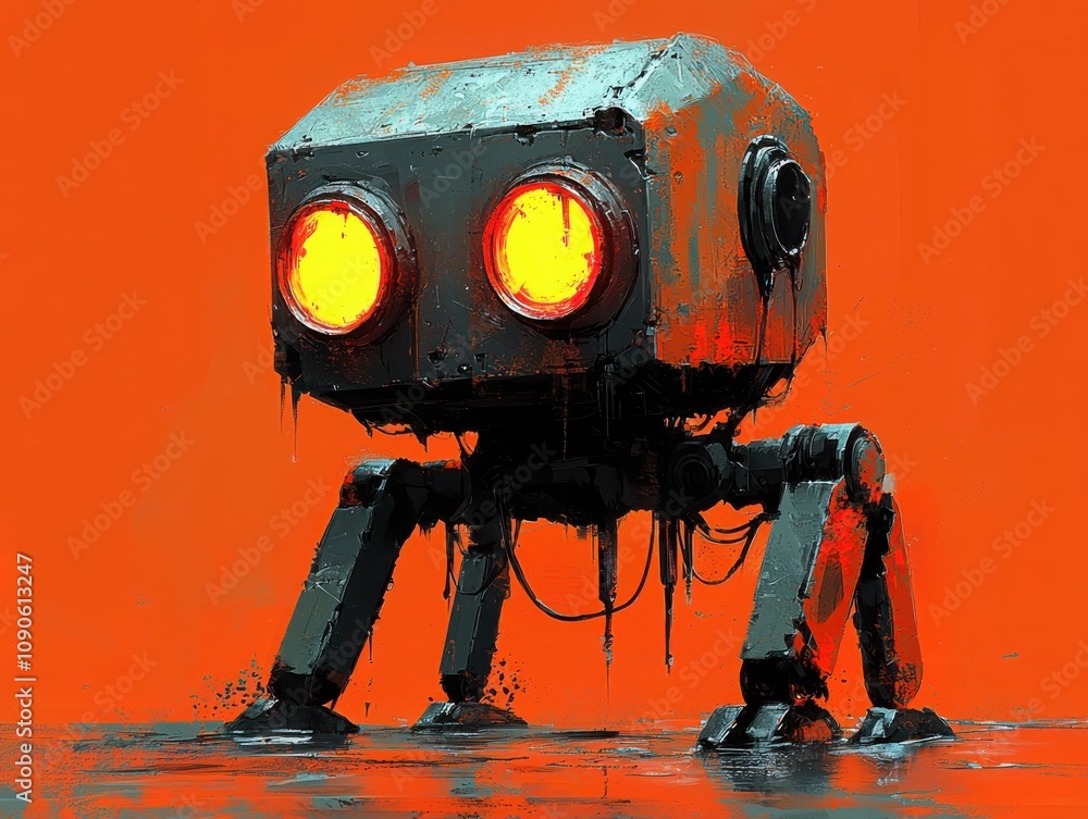 Poster minimalist robot focusing on its essence digital art abstract environment close-up view technology c