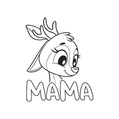 Cute Reindeer head icon black vector silhouette on white background. Lettering 'mom'. vector illustration. 