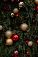 Christmas ball on Christmas tree. Winter season, Christmas and New Year holidays background.